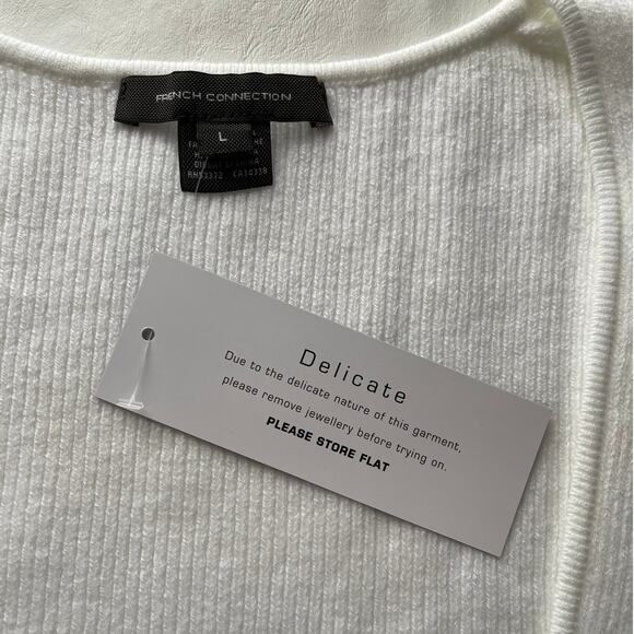 New French Connection White Jaida Ribbed Square Neck SS Sweater Size L - Picture 4 of 7